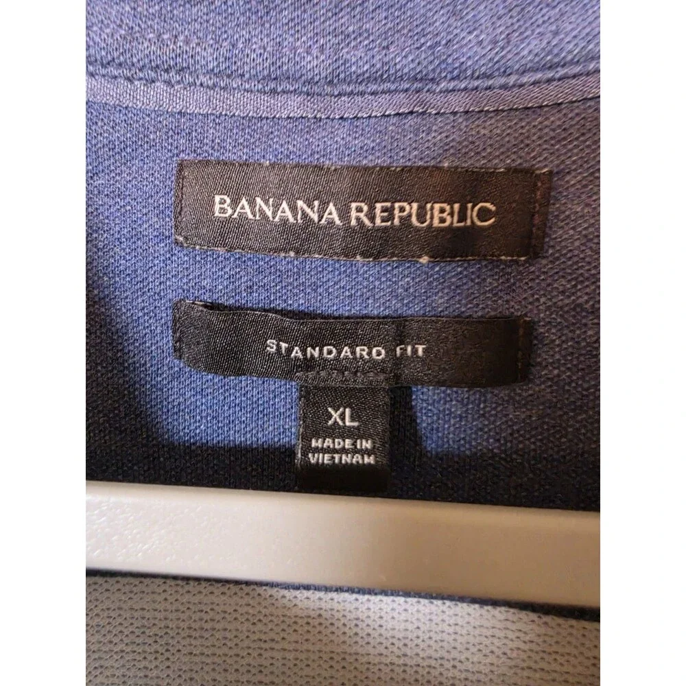 Banana Republic Polo Shirt Men XL Blue Textured Cotton Blend Trim Preppy Golf